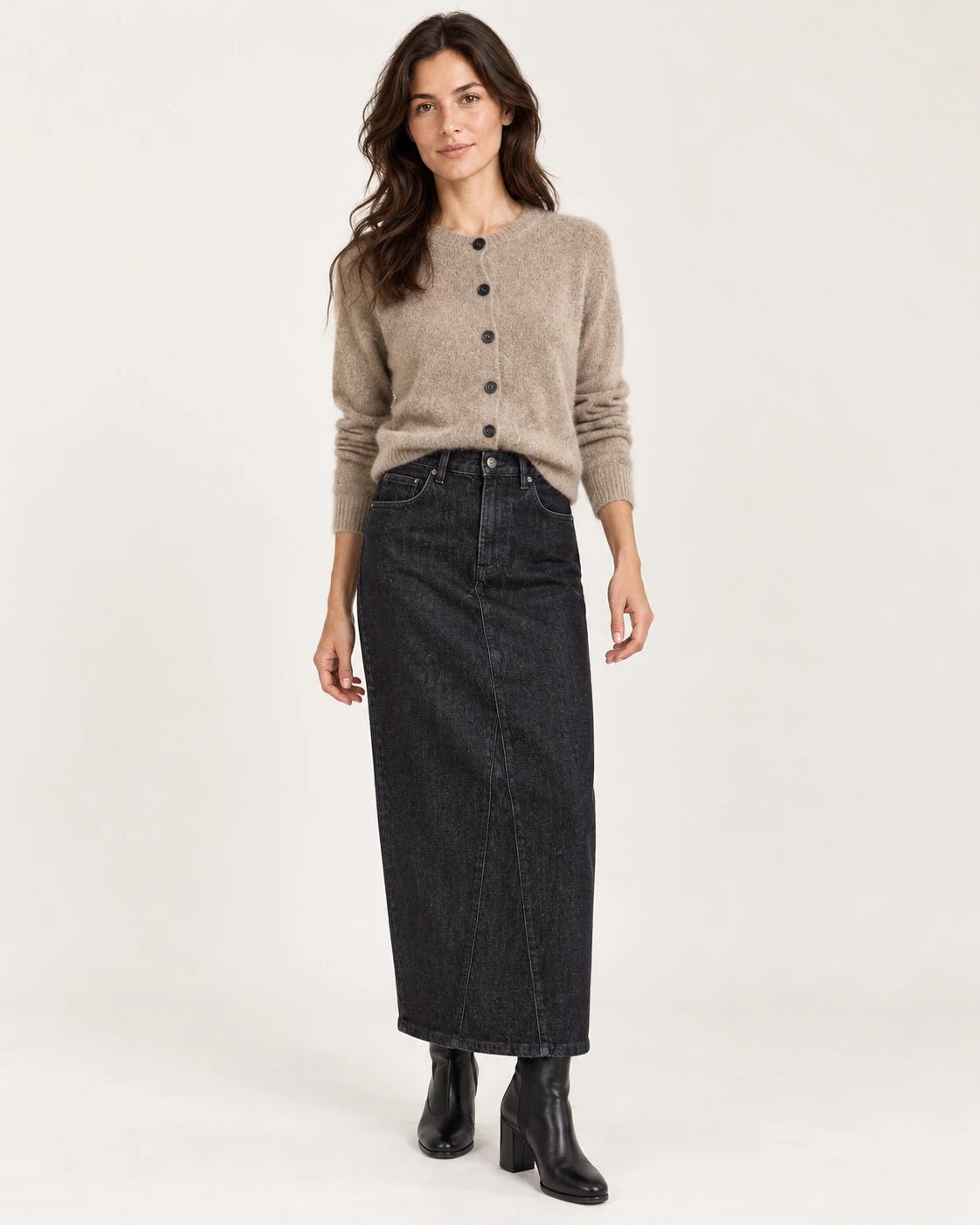 Gonna 5t tubo nero rinse, vista frontale - MADAME VENICE - FW25 - NANCY - DENIM #Colore_Black rinse