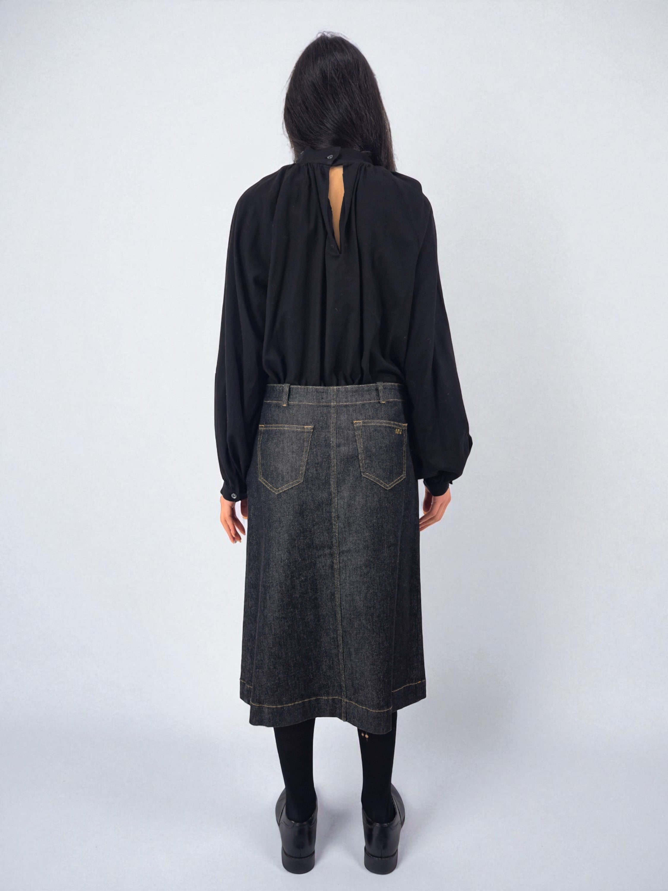 Gonna faldone - MADAME VENICE - FW25 - NORA - DENIM - BLACK RINSE - XS