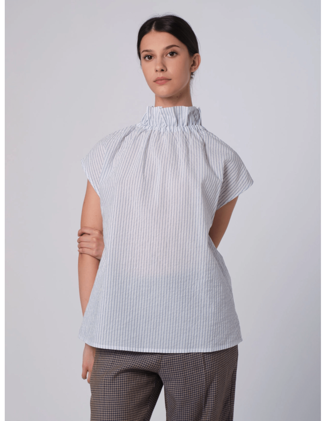 Kimono collo arricciato - MADAME VENICE - SS25 - CLEMENTINA - CASABLANCA - AZZURRO RIGA BIANCA - XS