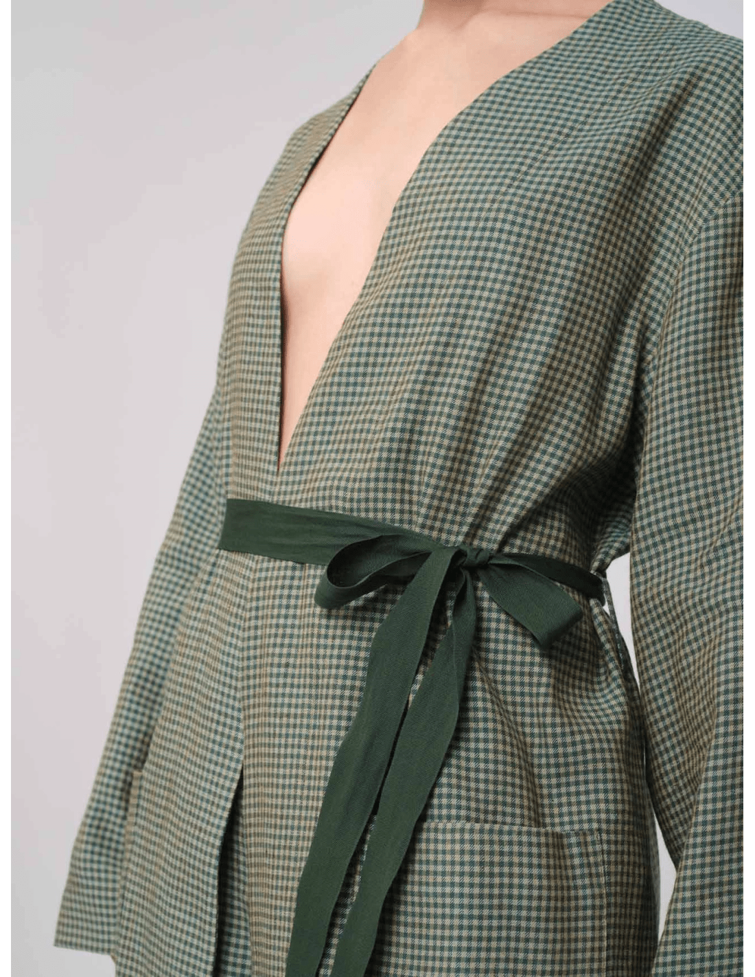 Kimono lungo - MADAME VENICE - SS25 - GINEVRA - CHECK LINO - BLU - XS