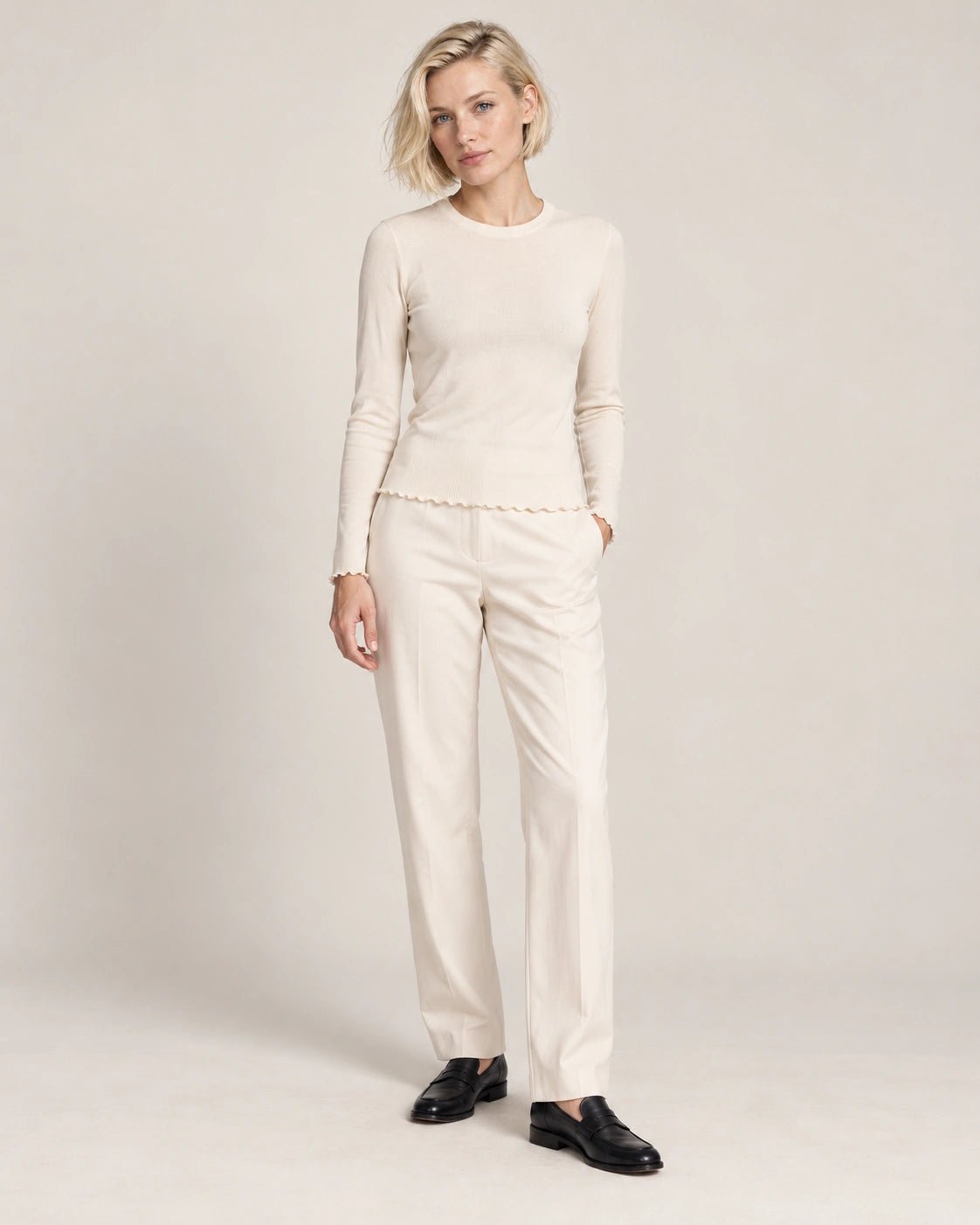 Maglia girocollo naturale, vista frontale - MADAME VENICE - FW26 - MAURA - COSTINA #Colore_Naturale