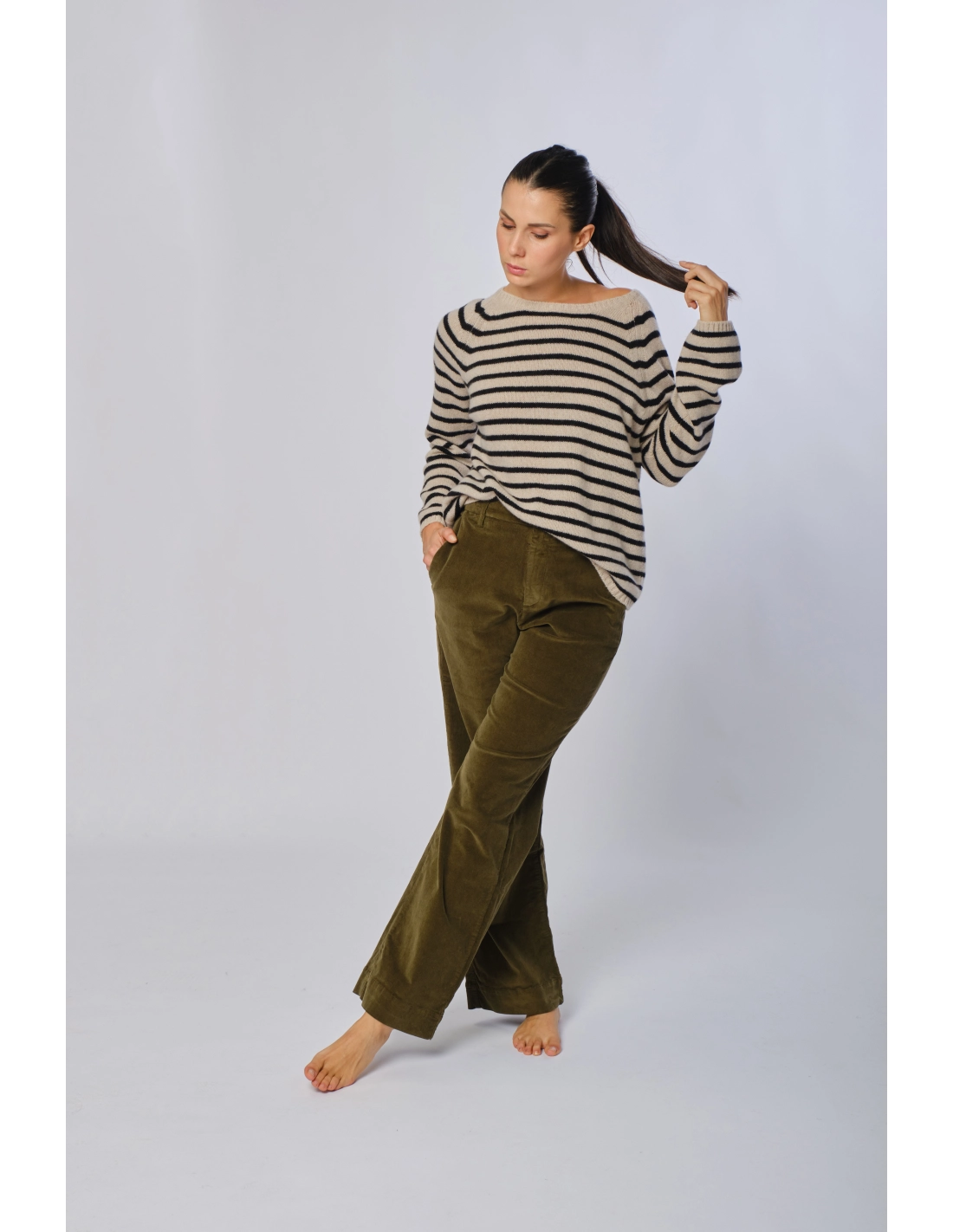 Maglia girocollo cachemire righe