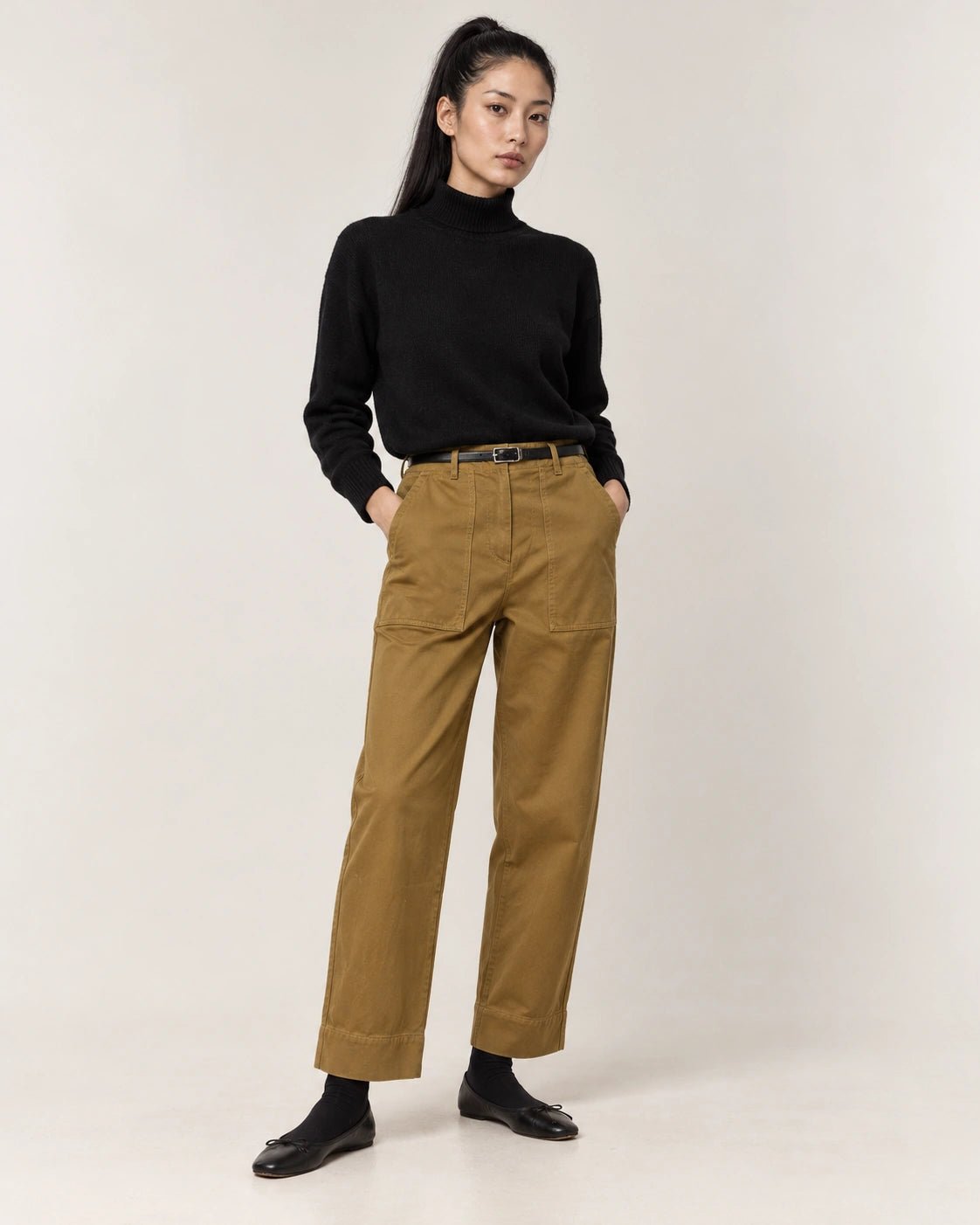 Panatlone fatigue senape, vista frontale - MADAME VENICE - FW26 - PATTY - GABARDINA #Colore_Senape