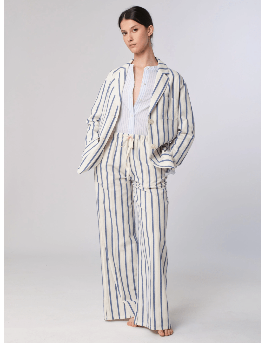 Pantalone coulisse - MADAME VENICE - SS25 - PAMELA - TELA RIGATA - BLU - XS