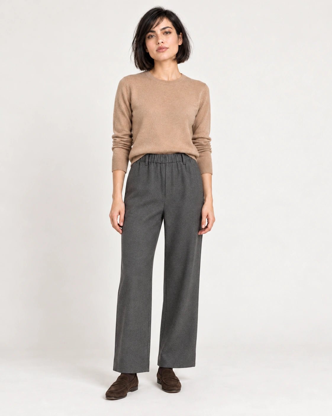 Pantalone elastico grigio scuro, vista frontale - MADAME VENICE - FW26 - PAOLA - LANA JESI #Colore_Grigio Scuro
