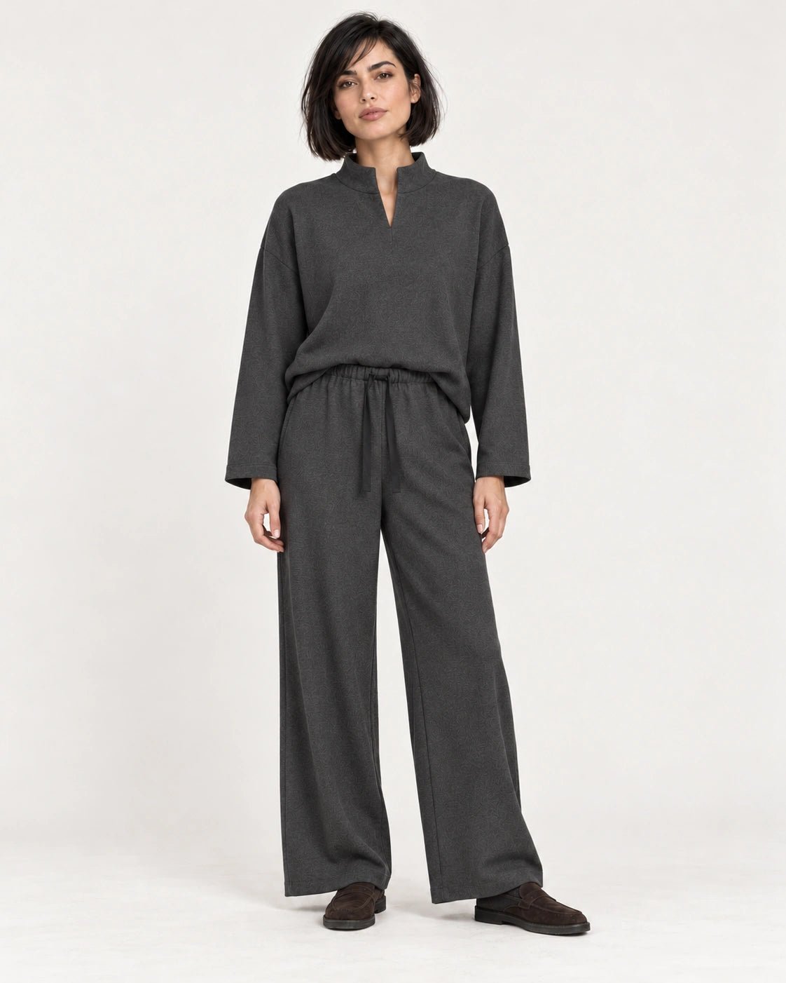 Pantalone elastico grigio scuro, vista frontale - MADAME VENICE - FW26 - PAMELA - LANA JESI #Colore_Grigio Scuro