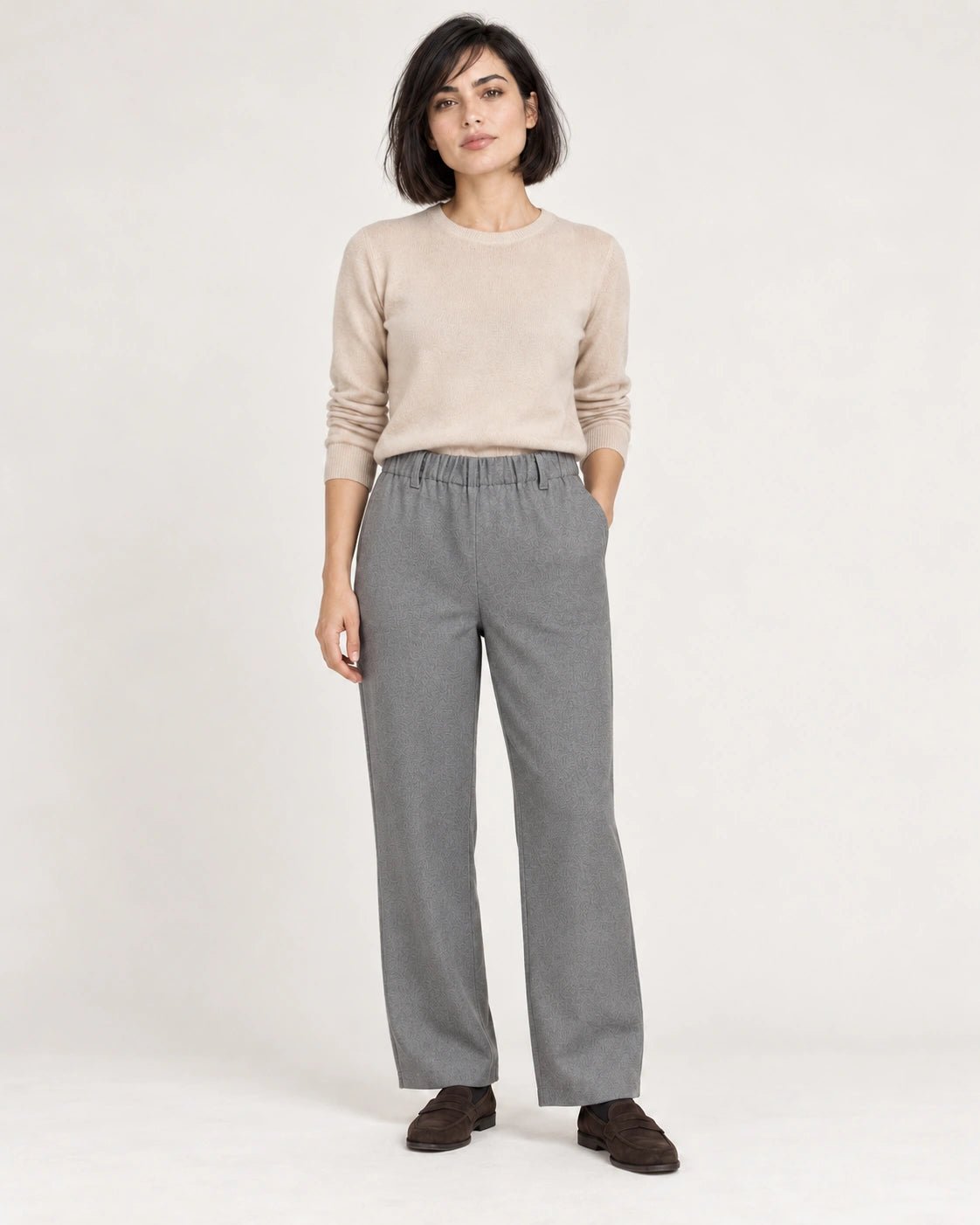 Pantalone elastico grigio chiaro, vista frontale - MADAME VENICE - FW26 - PAOLA - LANA JESI #Colore_Grigio Chiaro