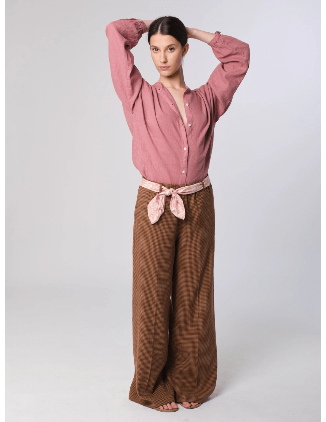 Pantalone palazzo - MADAME VENICE - SS25 - PEGGY - CHECK LINO - BLU - XS