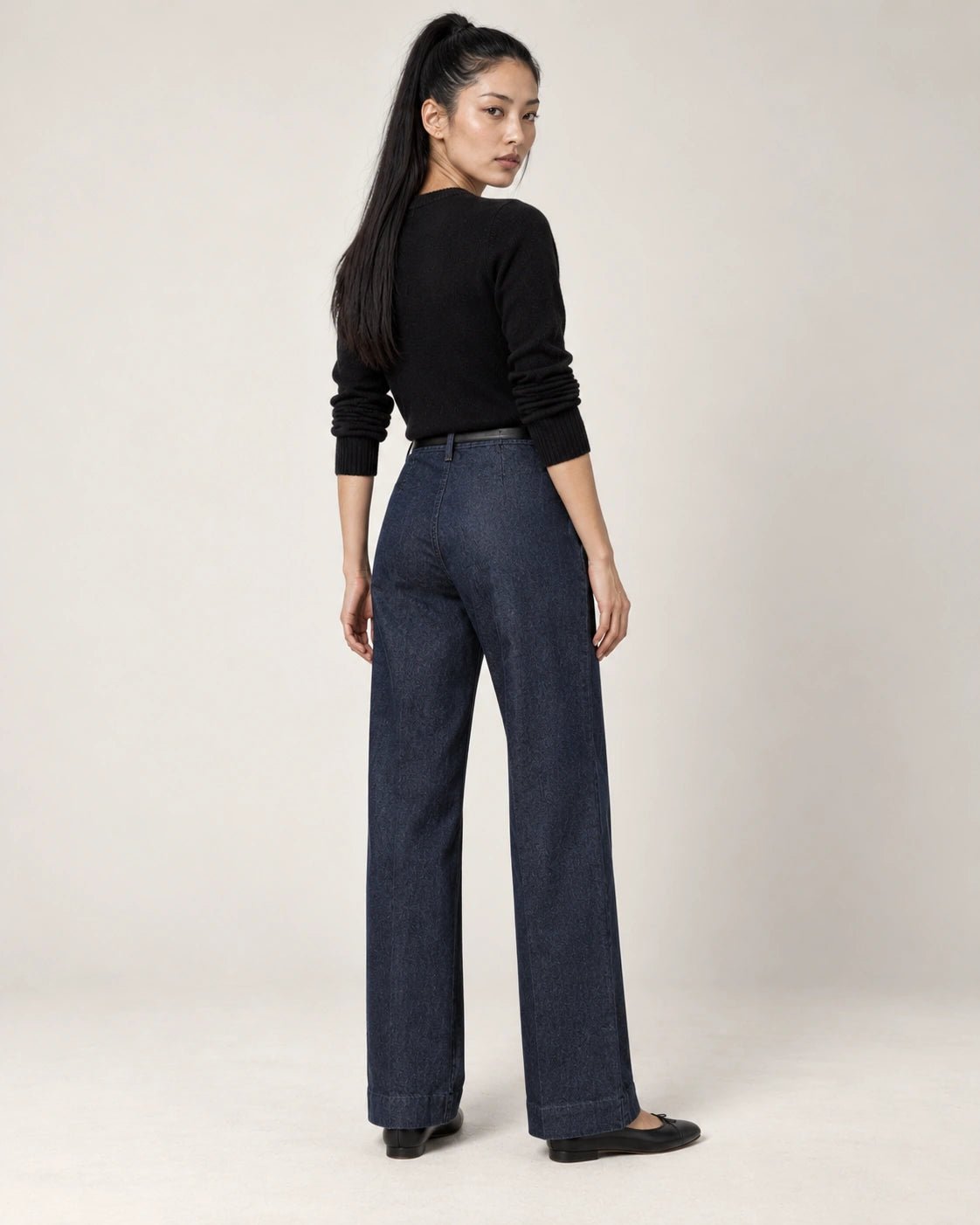 Pantalone palazzo blu, vista posteriore - MADAME VENICE - FW26 - PRISCILLA - DENIM STRETCH #Colore_Blu
