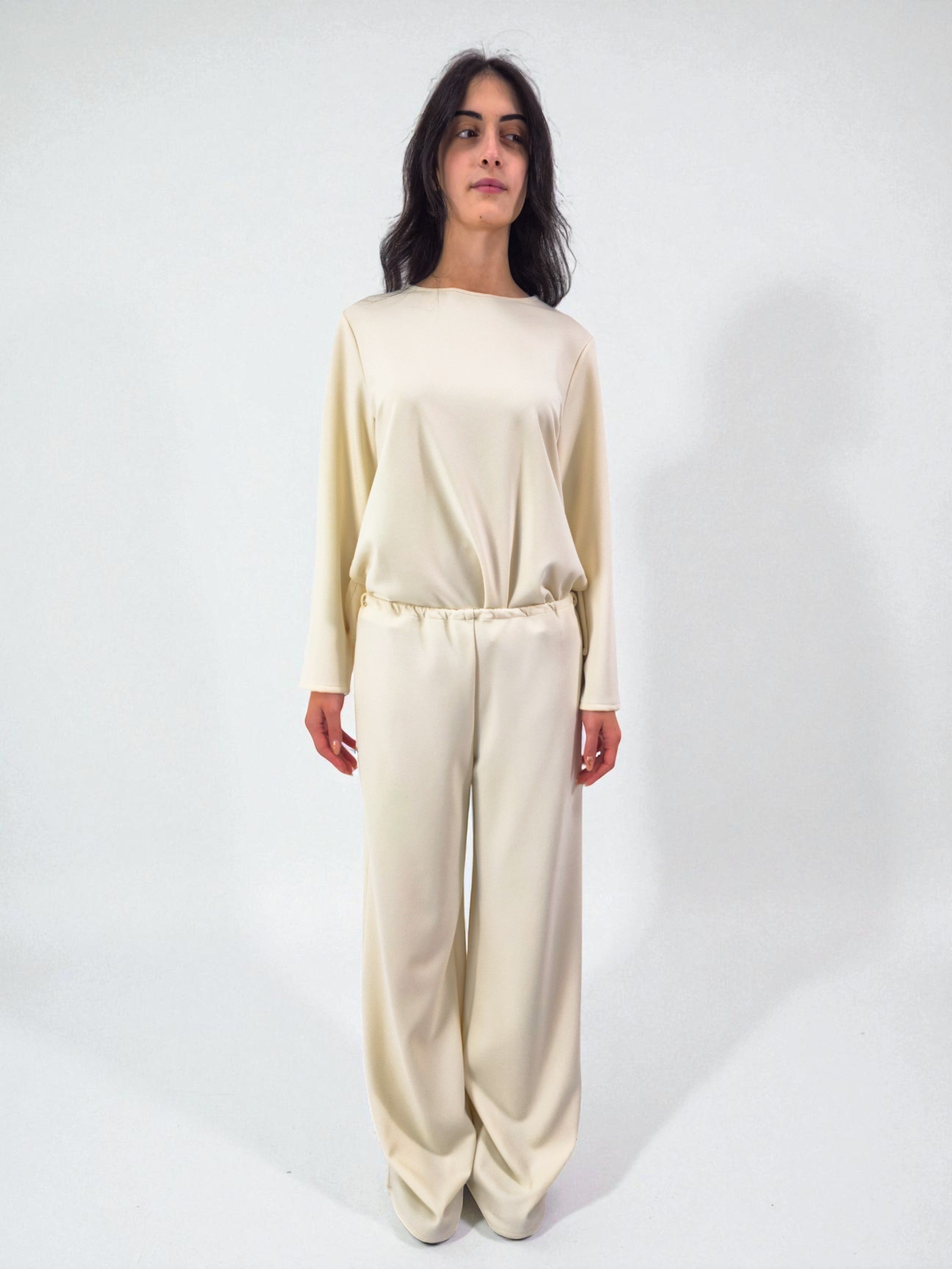 Pantalone palazzo - MADAME VENICE - FW25 - PEONIA - JERSEY TECNICO - BLACK - XS