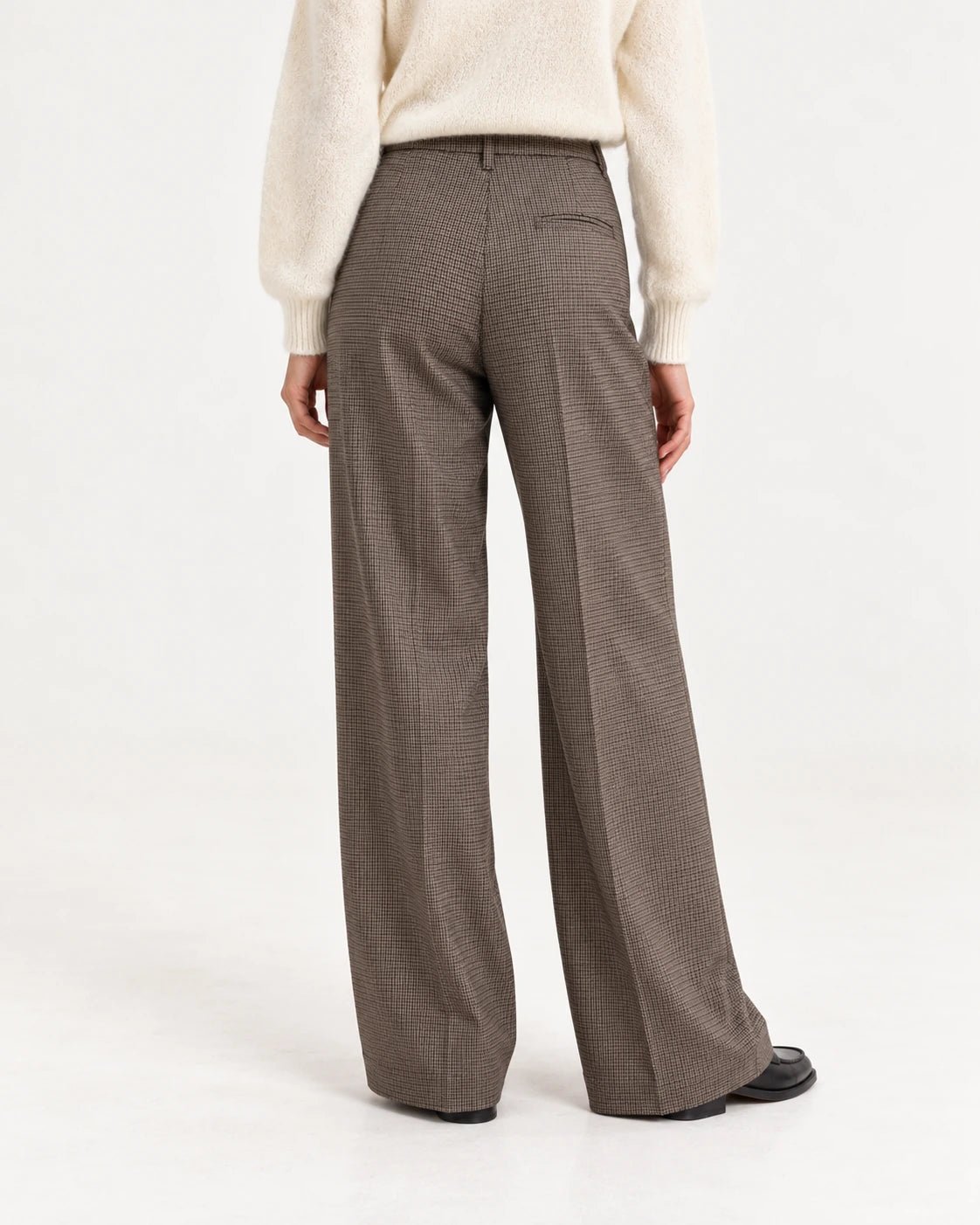 Pantalone palazzo pence marrone, vista posteriore - MADAME VENICE - FW25 - PERLA - CHECK BARN #Colore_Brown