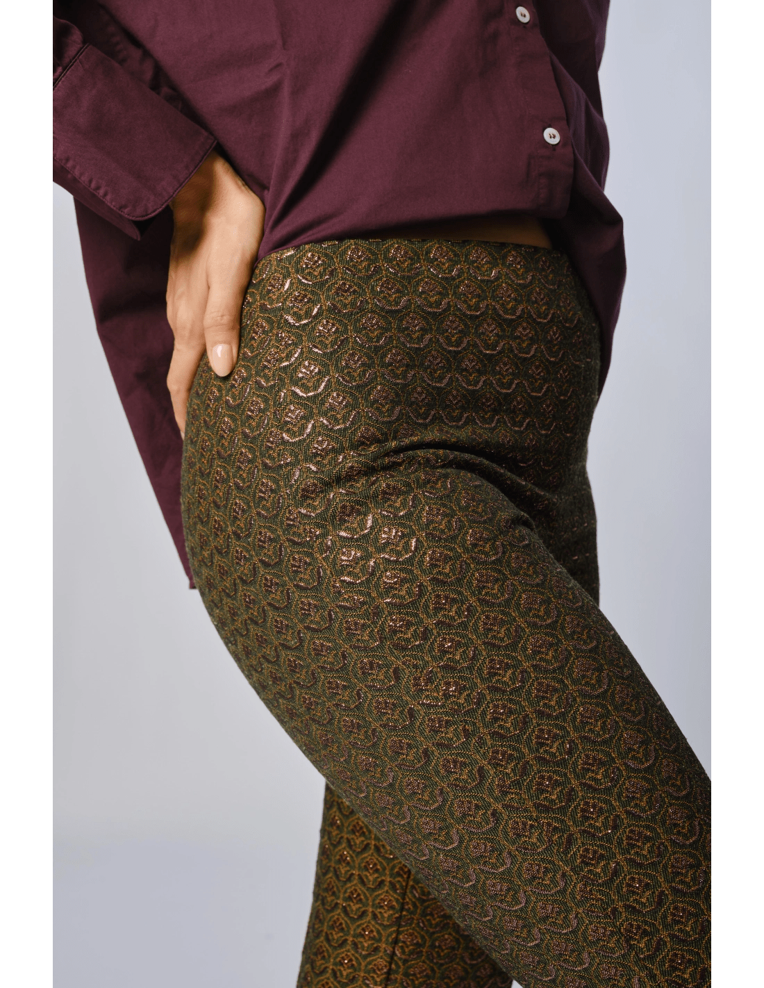 Pantalone slim jacquard - MADAME VENICE - FW24 - P09 - JACQUARD - PRUNE & GREEN - XS