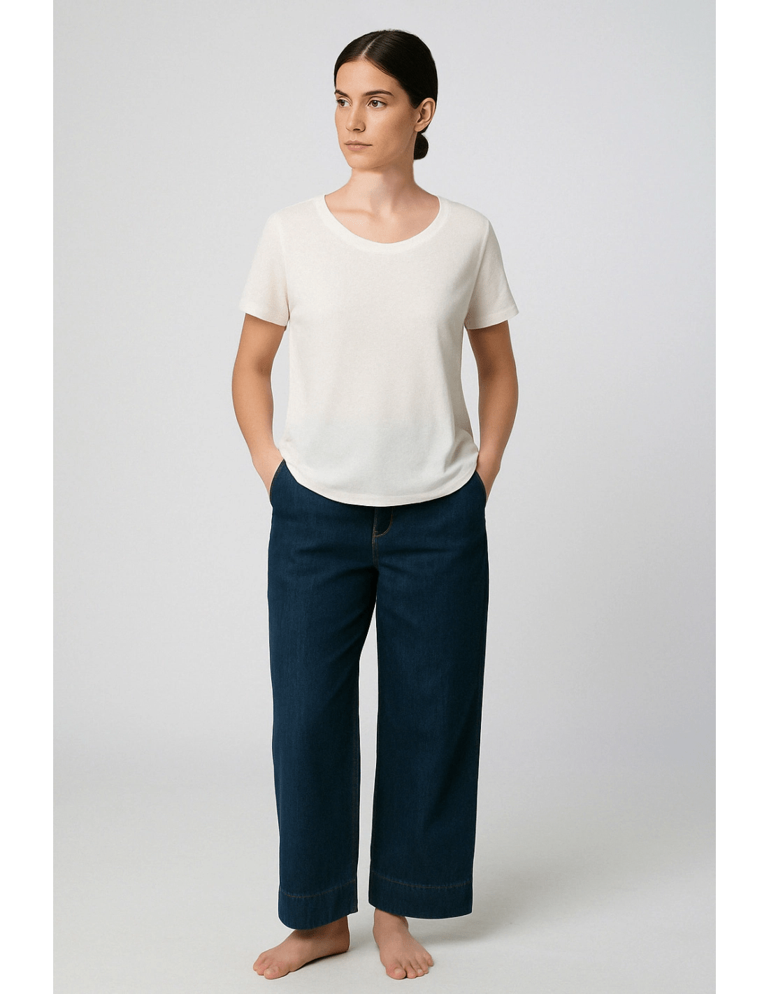 T-shirt giro - MADAME VENICE - SS25 - MOLLY - JERSEY LINO - BIANCO - XS